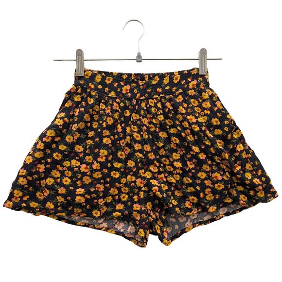BP Women Black Floral Print Easy Pleated Mini Elastic Waist Short NWOT XXS 0022 - Picture 4 of 11